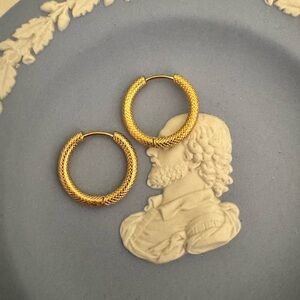 Crosshatch Stainless Steel 19mm Gold Hoop Earrings - BRAND NEW